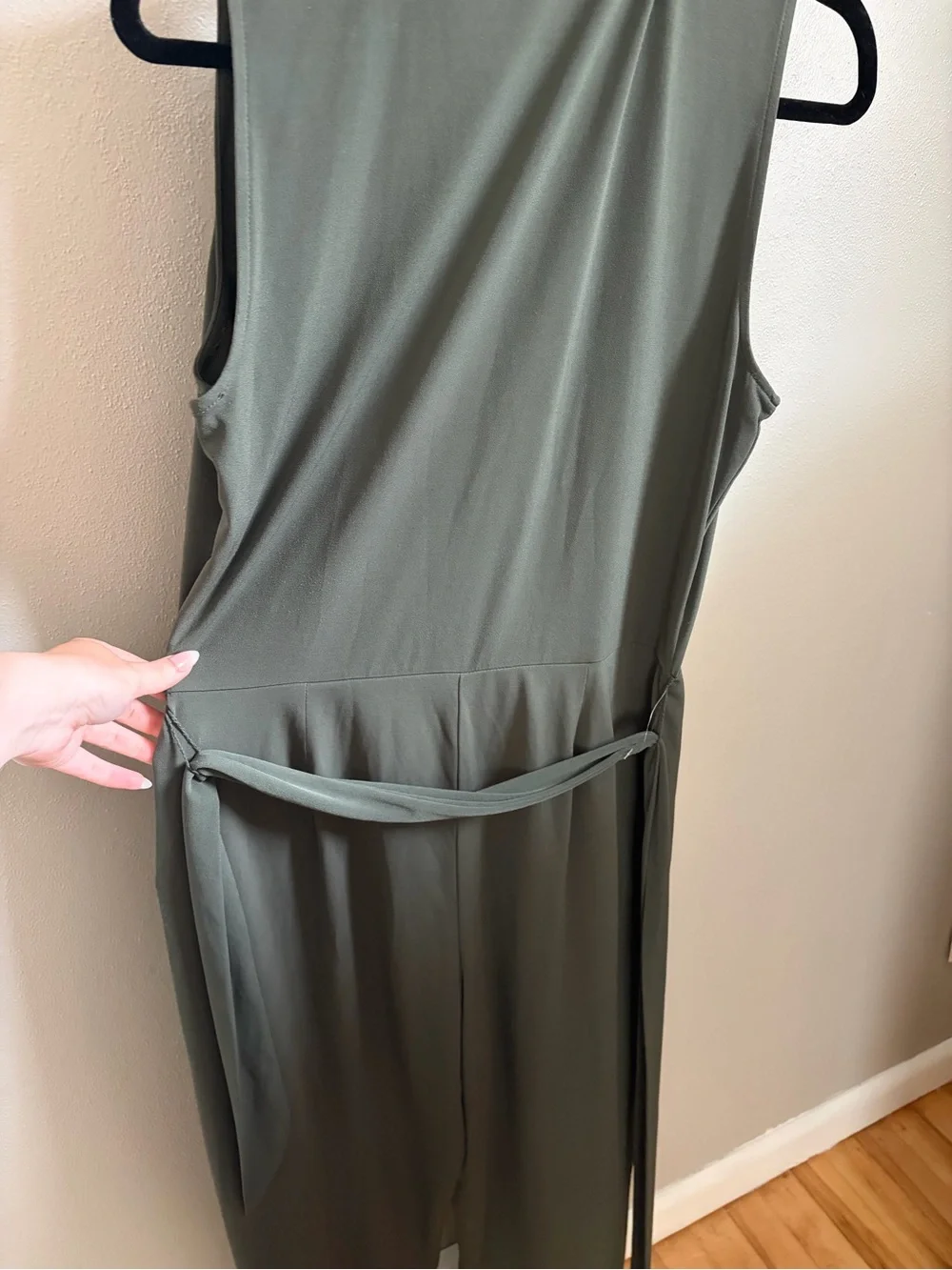 Michael Kors Olive Green Sleeveless Utility Jumpsuit with Gold Hardware